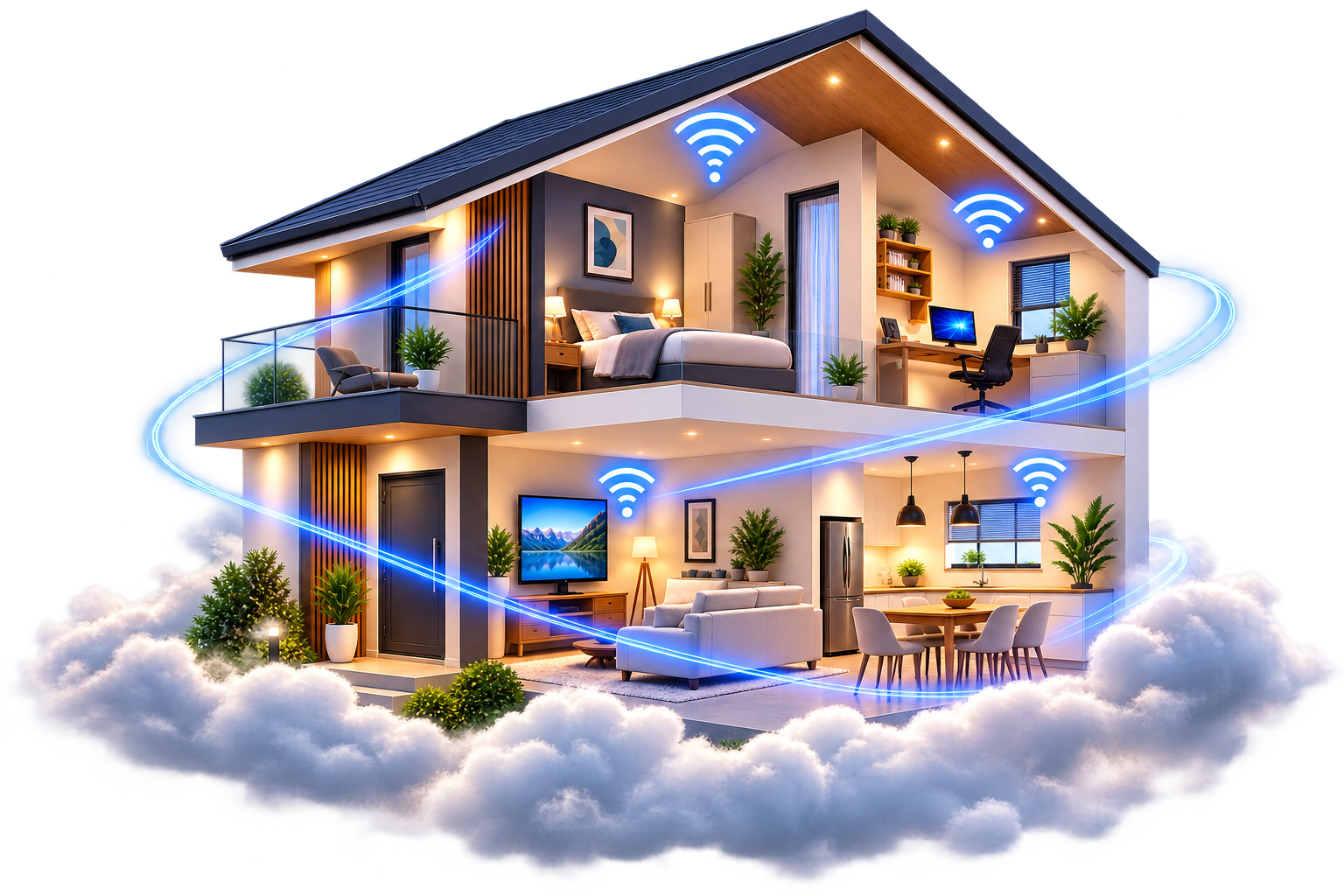 Casa com Wi-Fi PomboNet cobrindo todos os cômodos